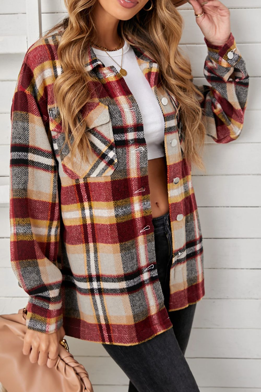 Veste boutonnée à poches à carreaux