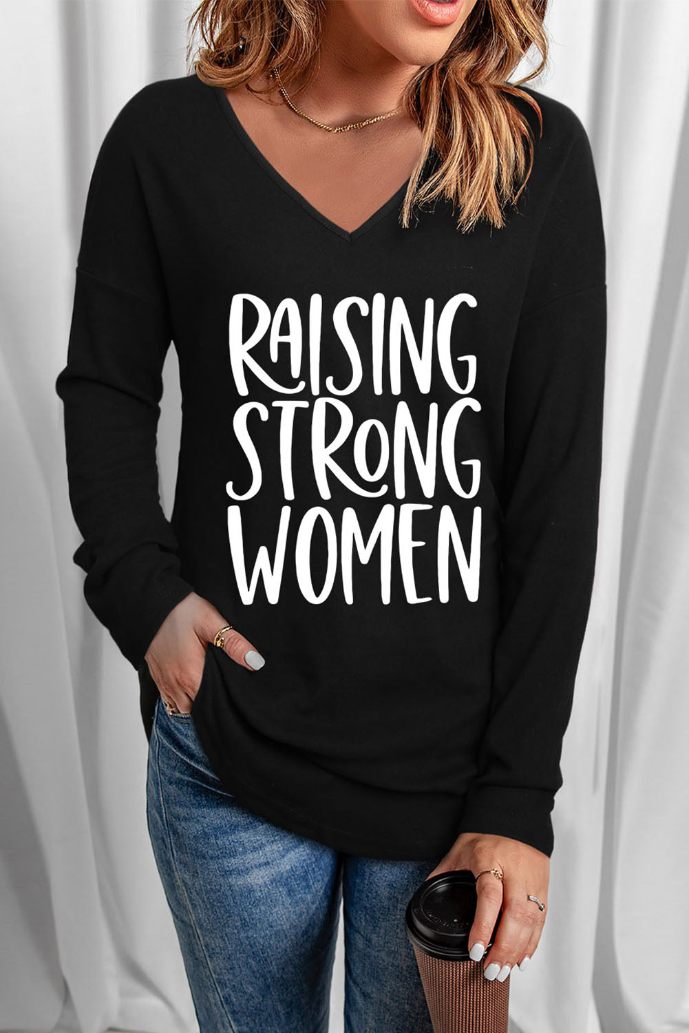 RAISING STRONG Graphic V-Neck Top