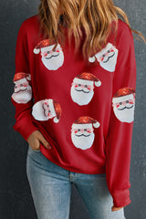 Rotes Weihnachts-Sweatshirt mit Pailletten und Weihnachtsmann-Grafik