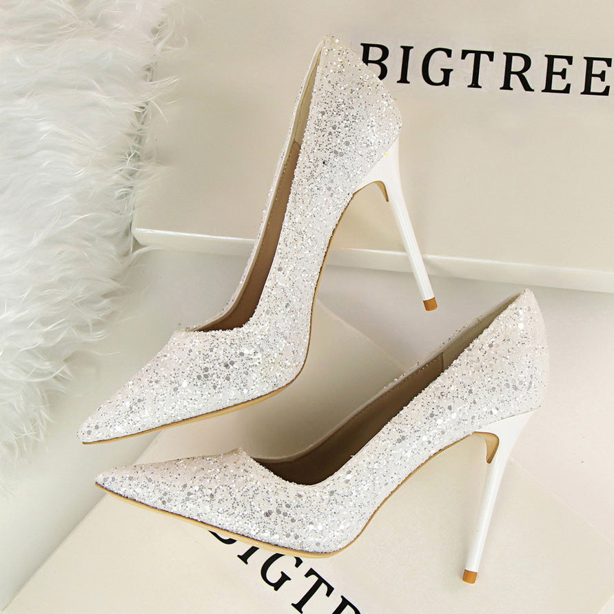 Chaussures à paillettes scintillantes pour femmes, coupe haute et basse, bout pointu