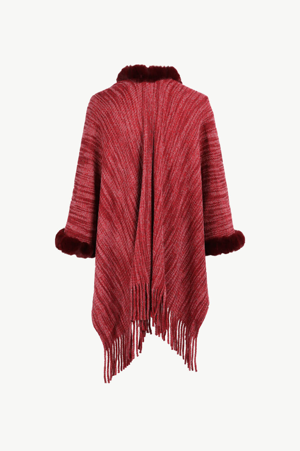 Heathered Faux Fur Fringe Hem Poncho