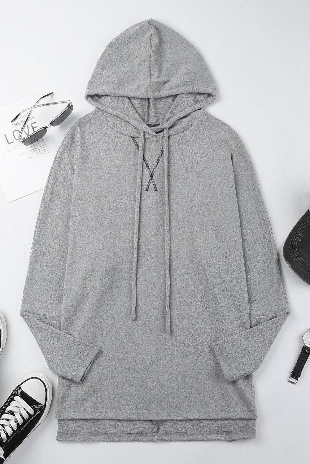 Hoodie mit Kordelzugdetail und hohem Saum