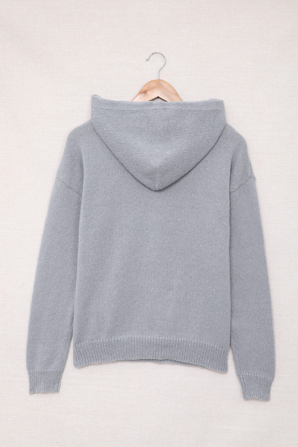 Strickhoodie mit Spitzenbesatz, halbhohem Knopf und Kordelzug