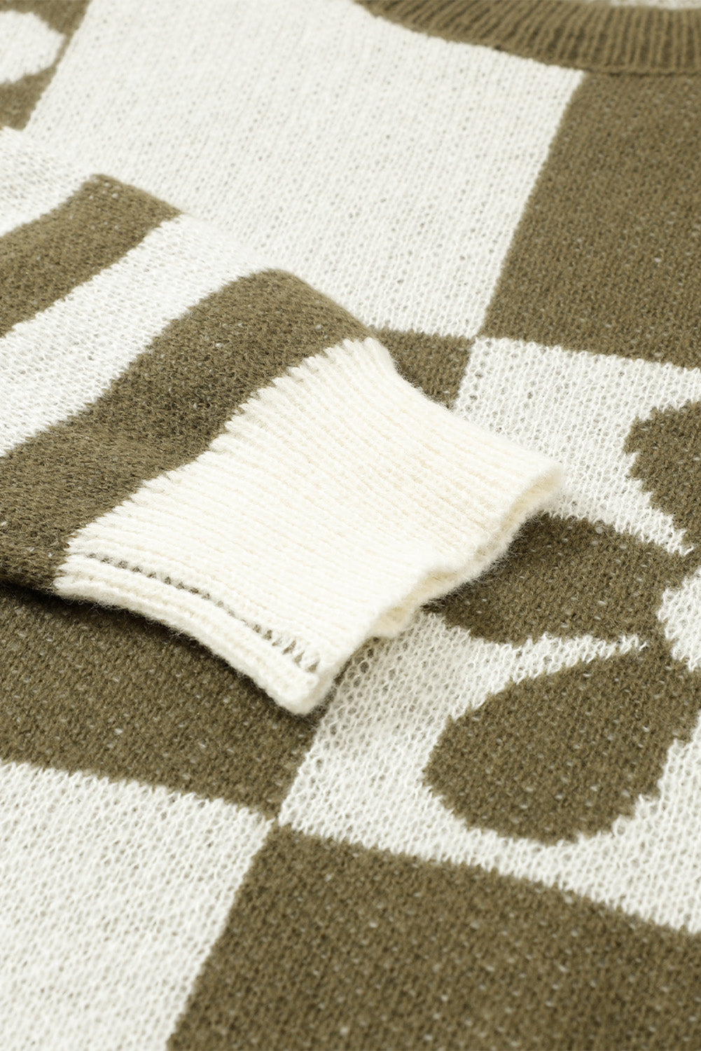 Brown Checkered Striped Knitted Pullover Sweater