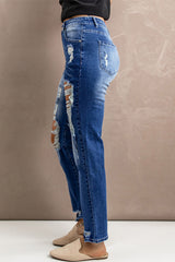 Jean taille haute usé avec poches