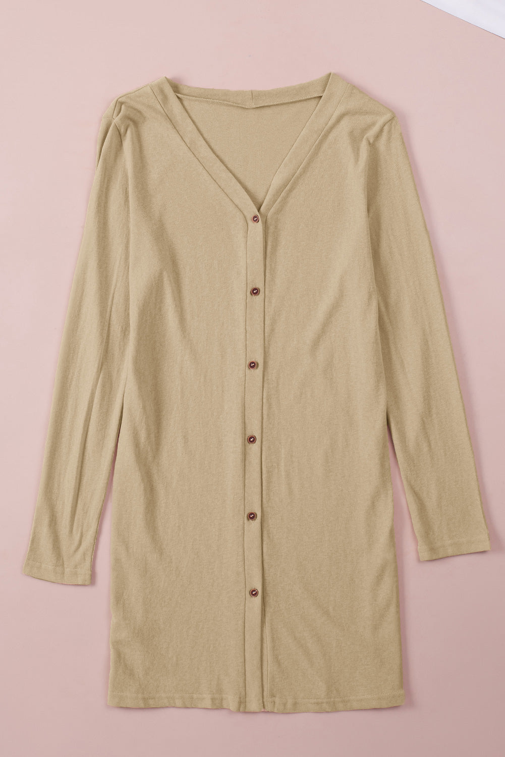 Brown Casual Button Front Long Cover Up