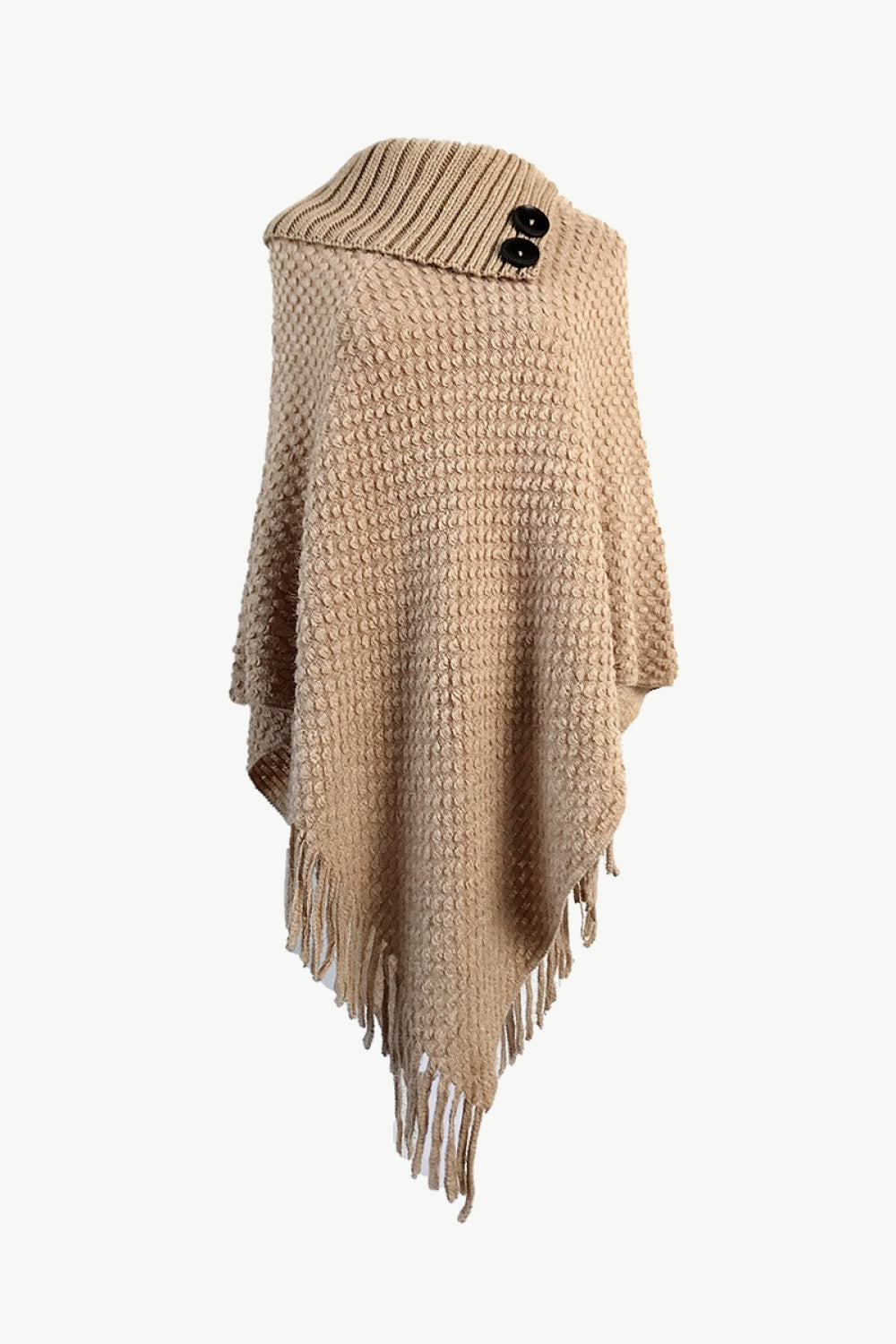 Decorative Button Fringe Hem Poncho