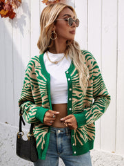 Zebra Print Button Down Cardigan