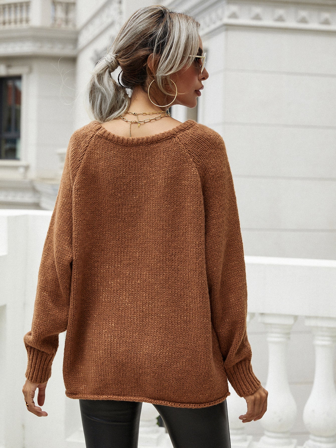 Rolled Hem Raglan Sleeve Sweater