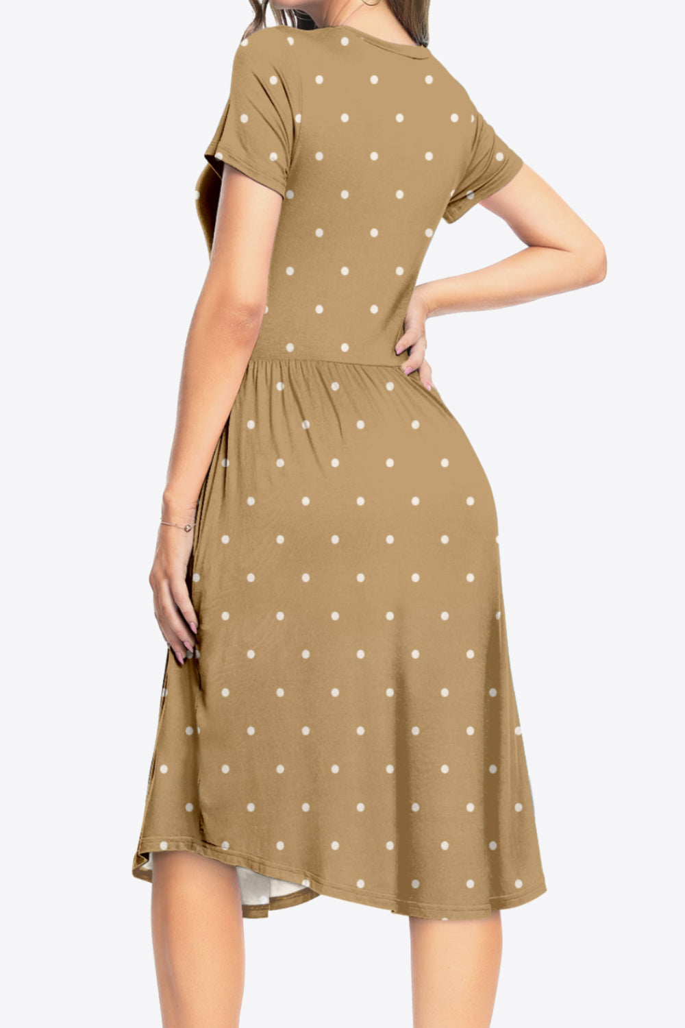 Robe imprimée à col rond et manches courtes avec poches