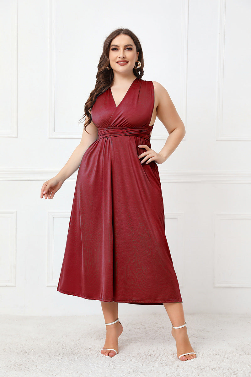 Robe mi-longue sans manches à volants noués grande taille
