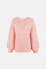 Openwork Balloon Sleeve Pullover Sweater