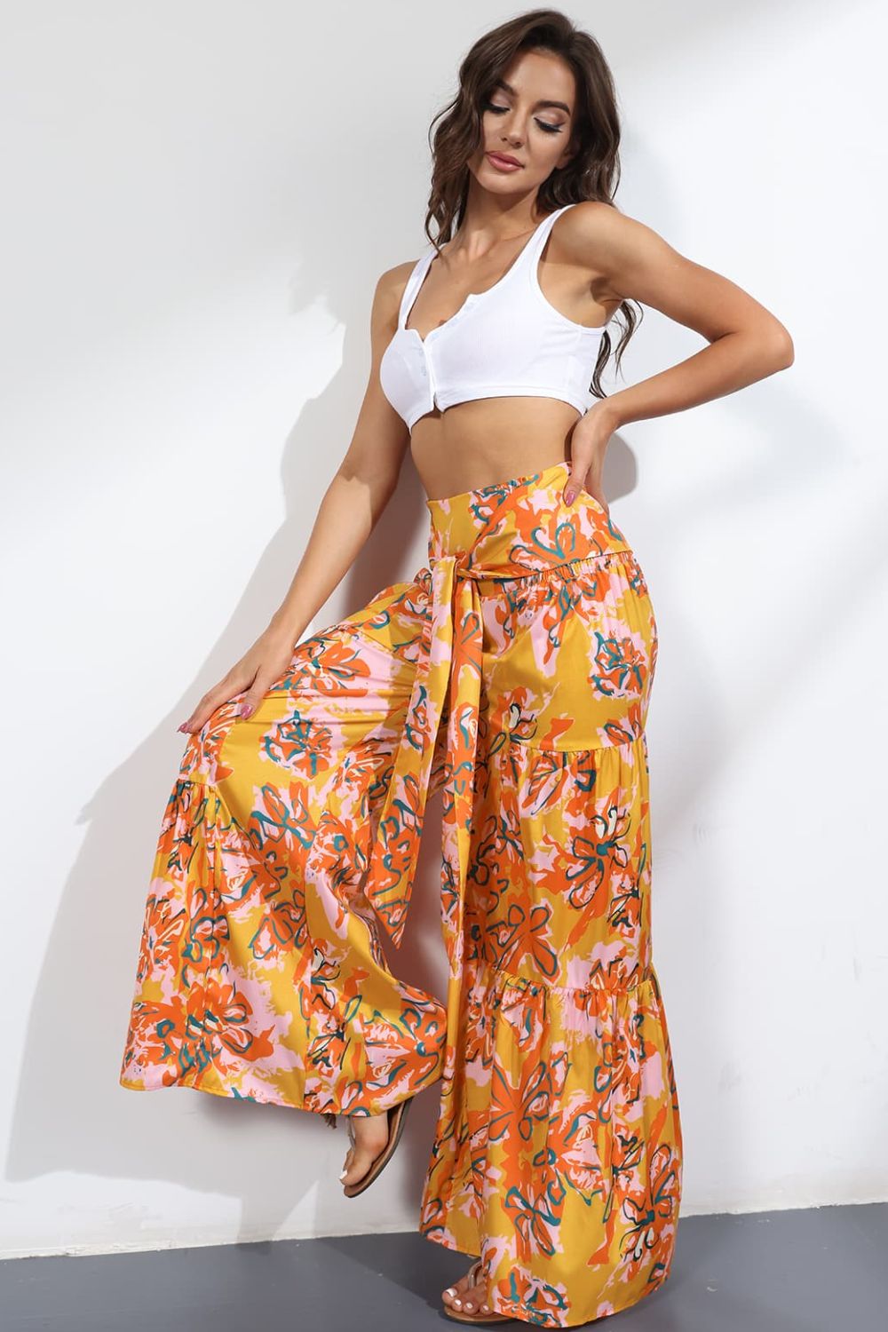 Culotte taille haute nouée imprimée