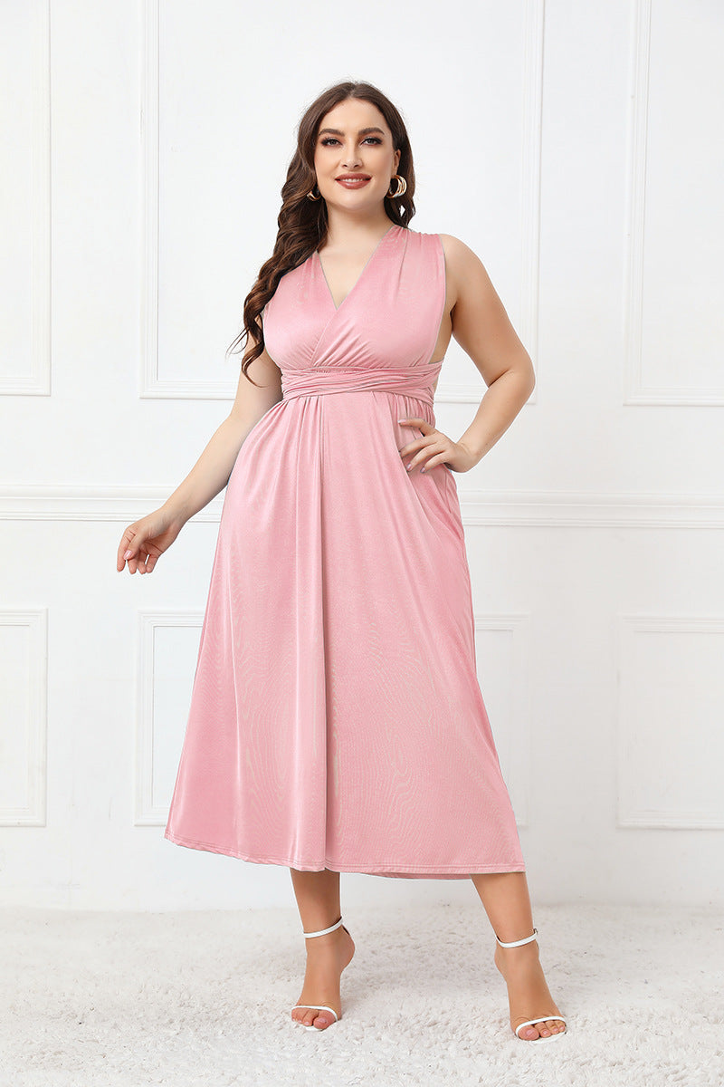 Robe mi-longue sans manches à volants noués grande taille