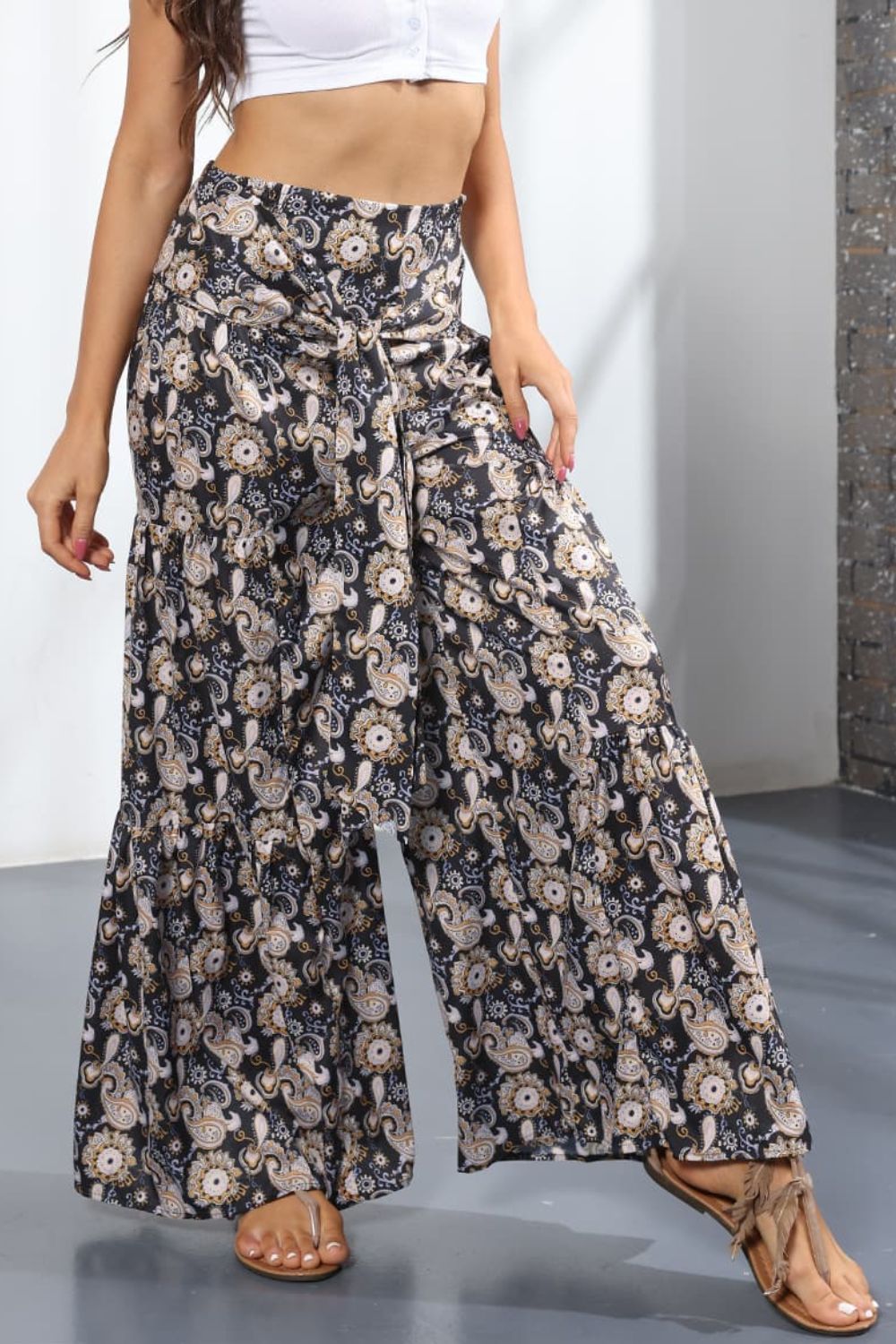 Culotte taille haute nouée imprimée