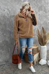 Animal Print Quarter-Zip Sherpa Sweatshirt