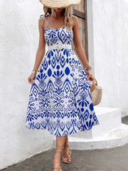 Robe imprimée à épaules nouées et col en cœur