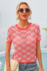 Kariertes Kurzarm-Stricktop