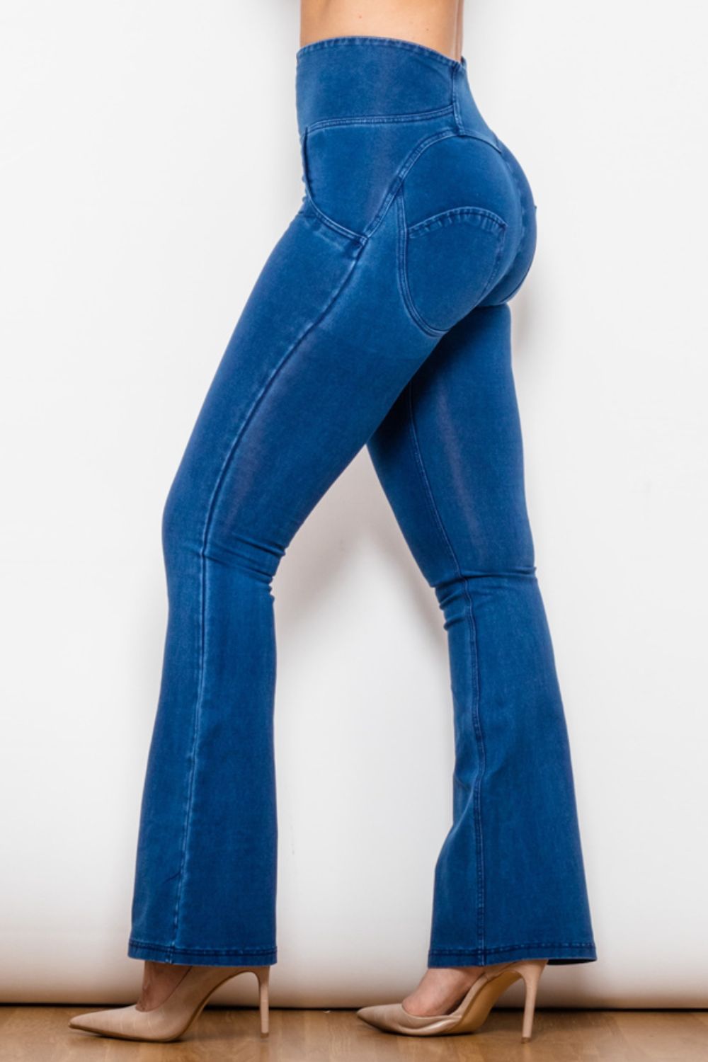 Jean long évasé taille haute avec fermeture éclair