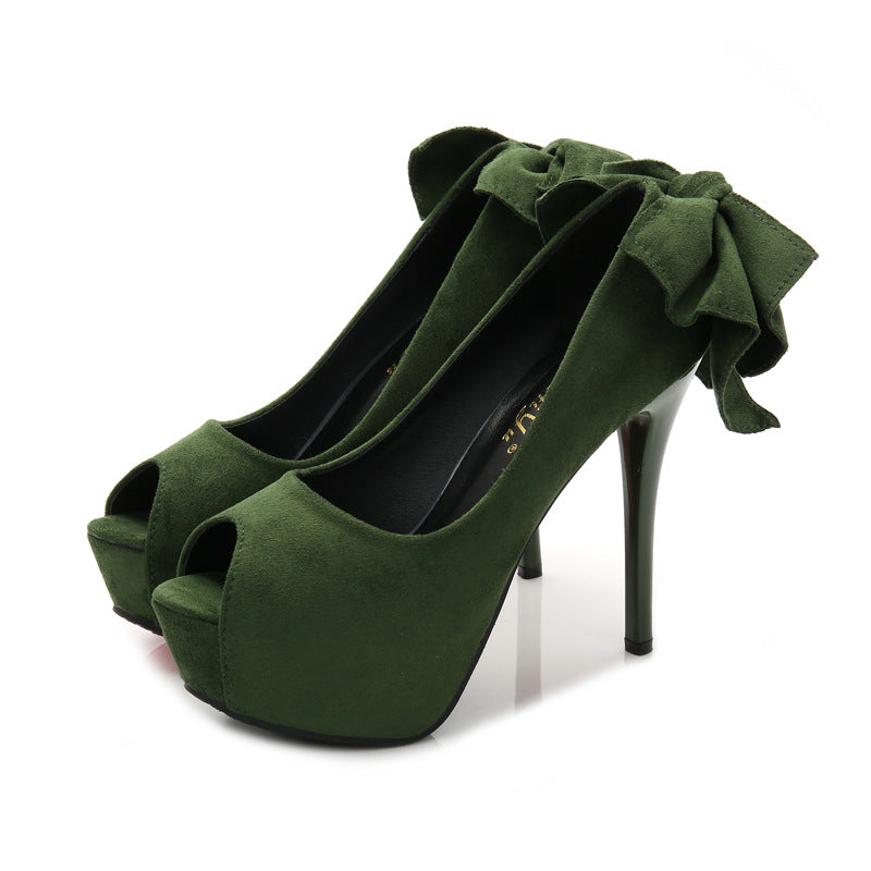 Women's Stiletto Waterproof Fish Mouth Suede Height Increasing Insole