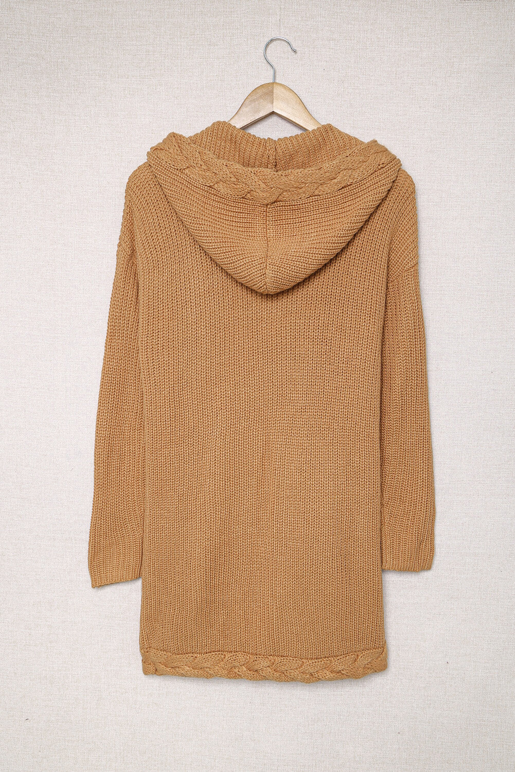 Cable-Knit Open Front Hooded Cardigan