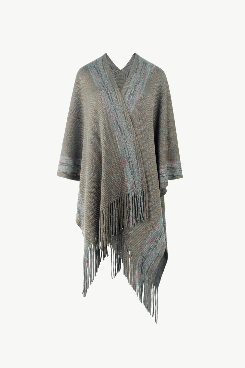 Striped Fringe Hem Longline Poncho