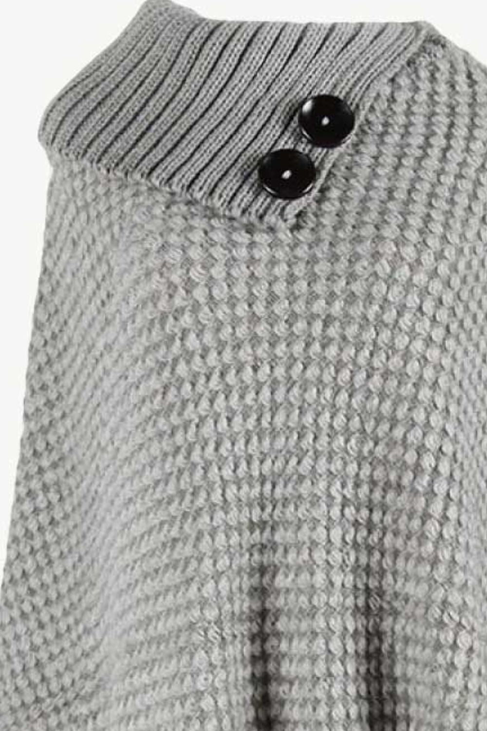 Decorative Button Fringe Hem Poncho