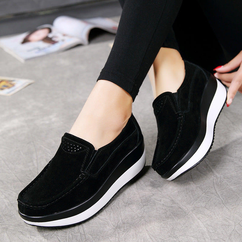 Chaussures compensées à bascule véritables de style coréen pour femmes