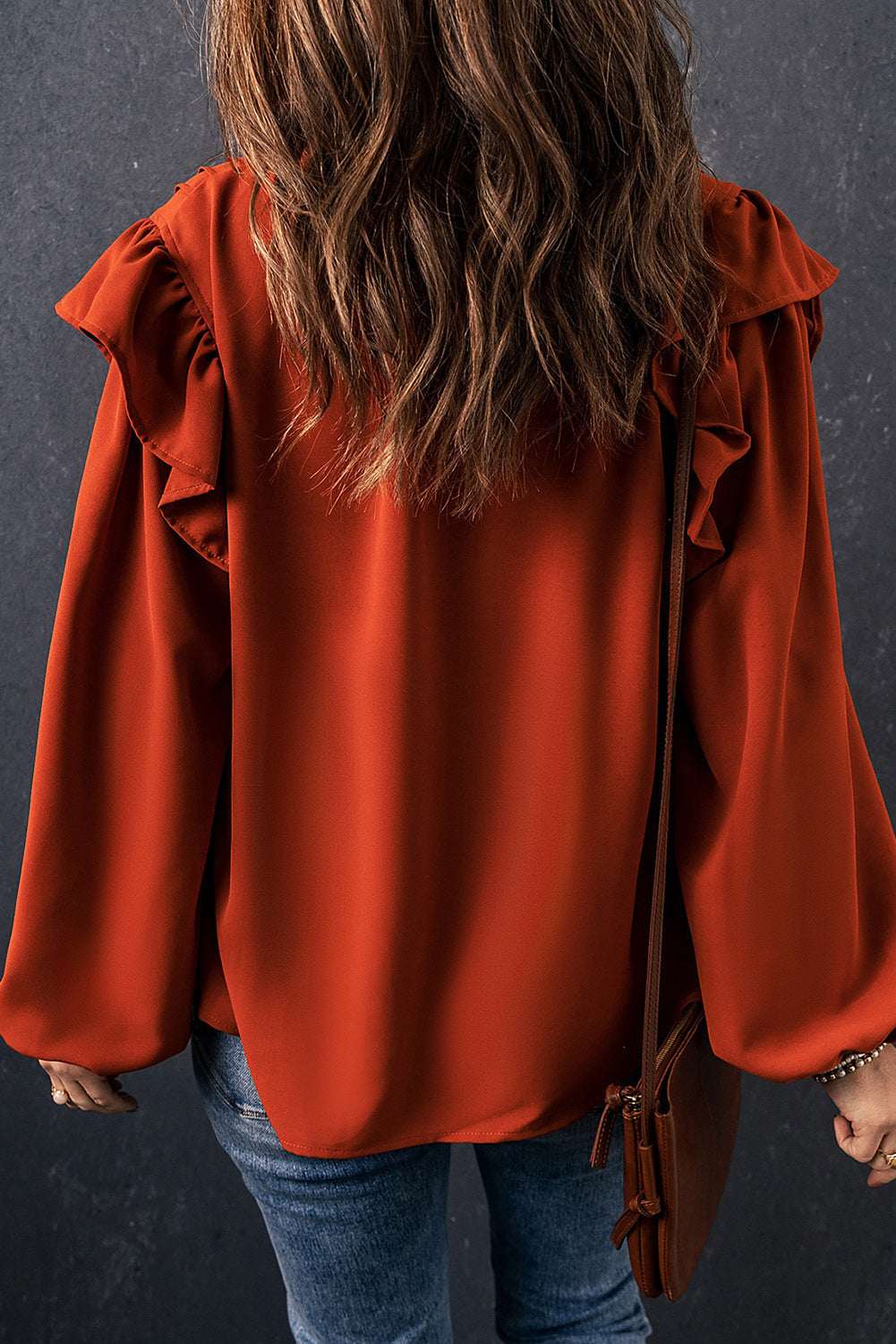 Ruffle Shoulder Buttoned Pleated Detail Blouse