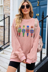 Sweat-shirt ample à paillettes roses et motif Casse-Noisette de Noël