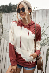 Hoodie mit Batik-Farbblock und Kordelzug
