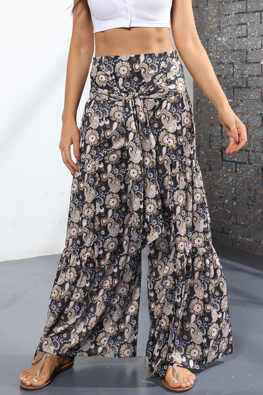 Culotte taille haute nouée imprimée