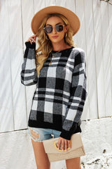 Plaid Dropped Shoulder Sweater