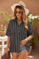 Chemise rayée à manches mi-longues et col
