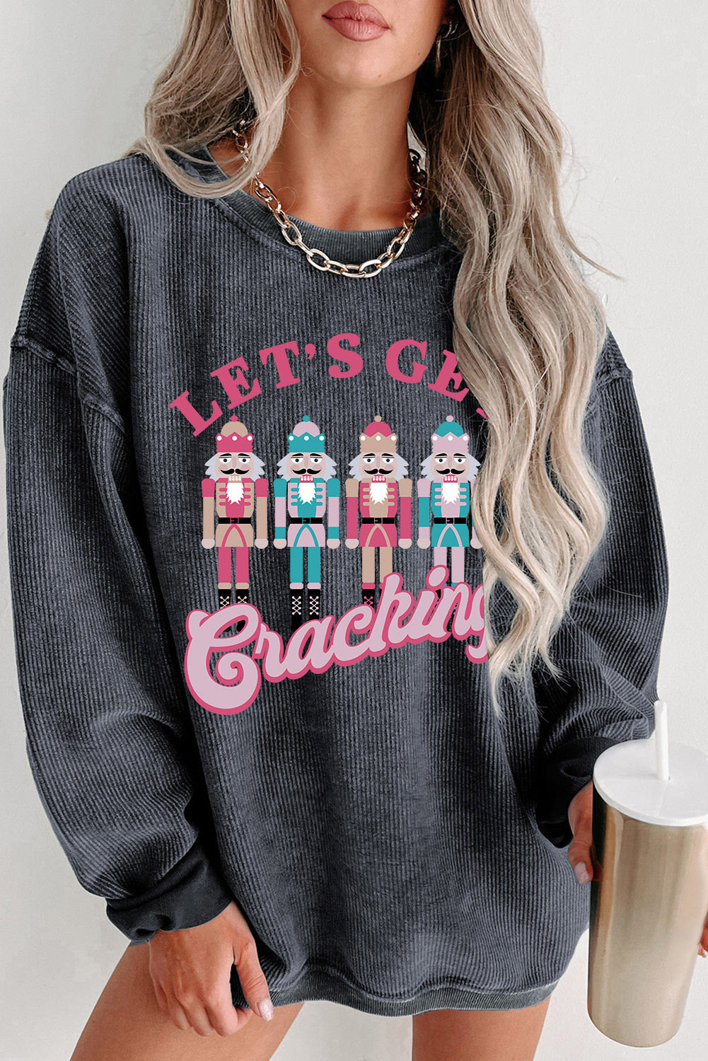 Sweat-shirt gris à cordon avec imprimé graphique « Let's Get Cracking » Casse-Noisette