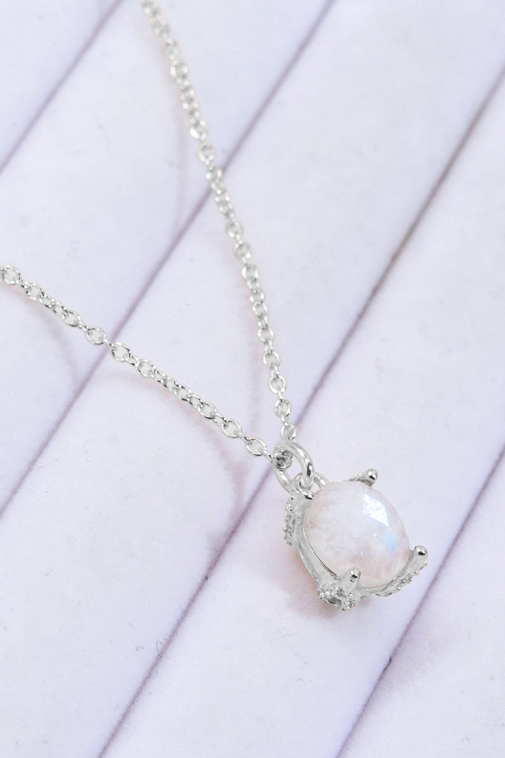 Platinum-Plated Natural Moonstone Pendant Necklace