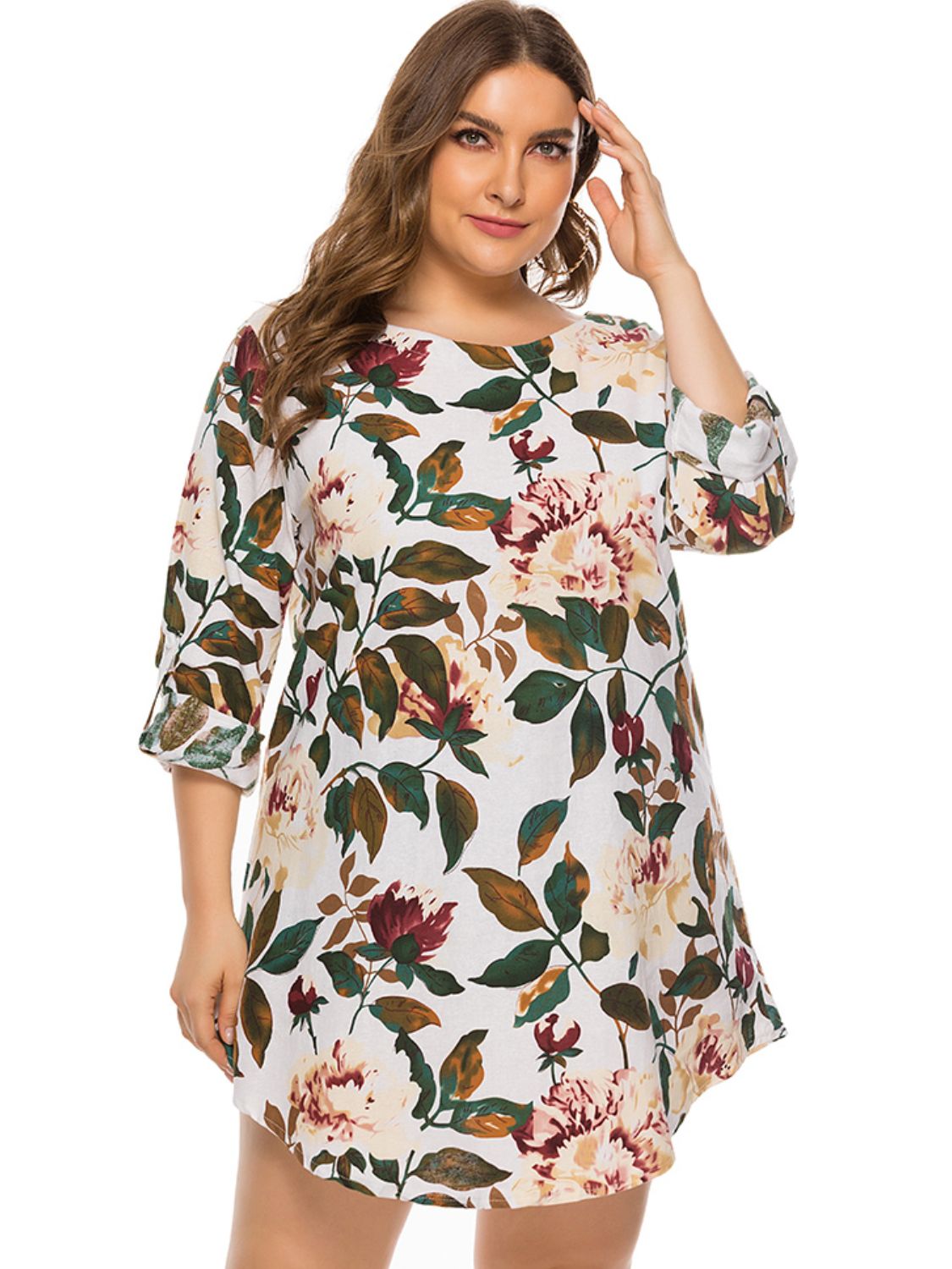 Mini-robe fleurie à manches longues
