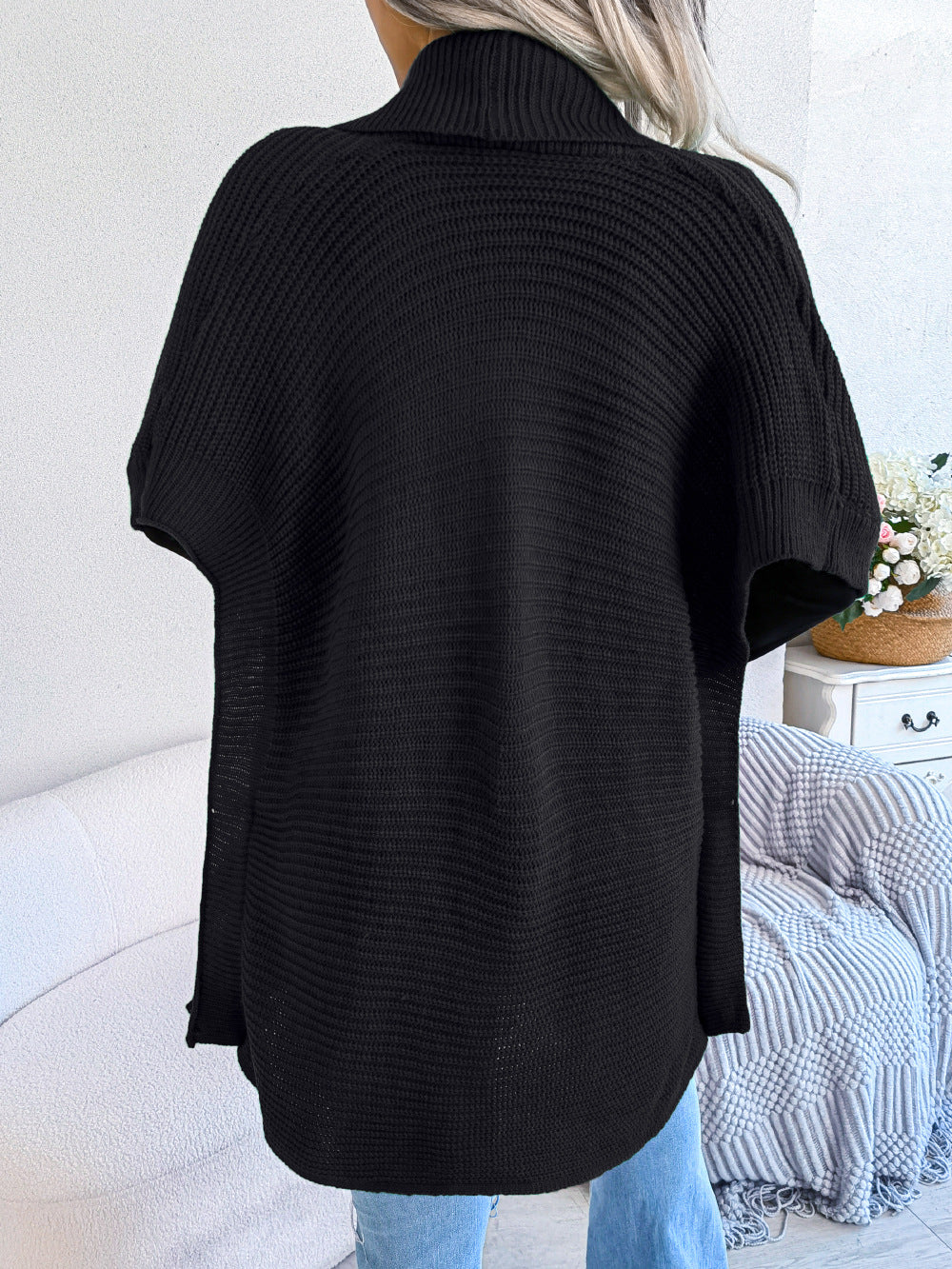 Strickjacke mit horizontaler Rippung und offenem Schlitz vorne