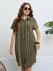 Plus Size Striped Short Sleeve Shirt Dress