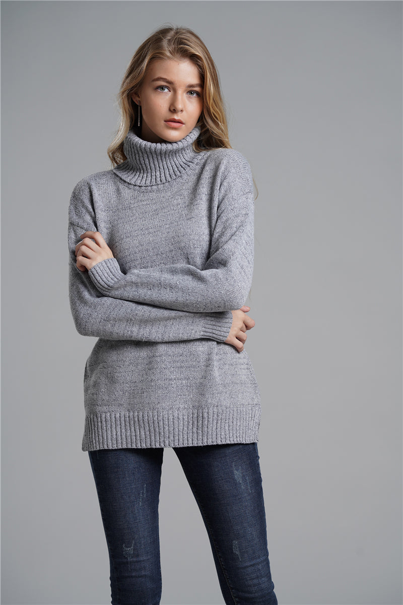 Side Slit Turtleneck Sweater