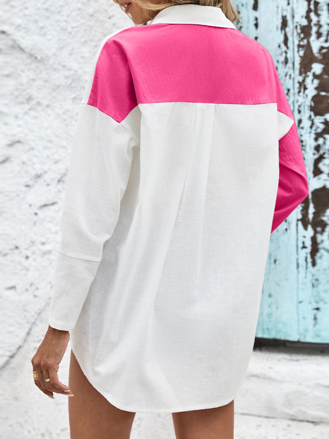 Chemise à épaules tombantes contrastées bicolores
