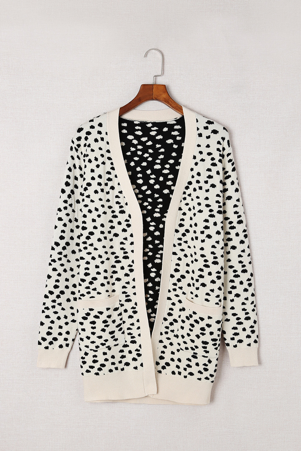 Apricot Dotted Print Open Front Knit Cardigan