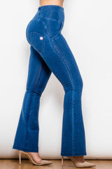 Jean long évasé taille haute avec fermeture éclair