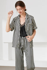 Striped Short Sleeve Shirt, Pants, Cami Pajama Set