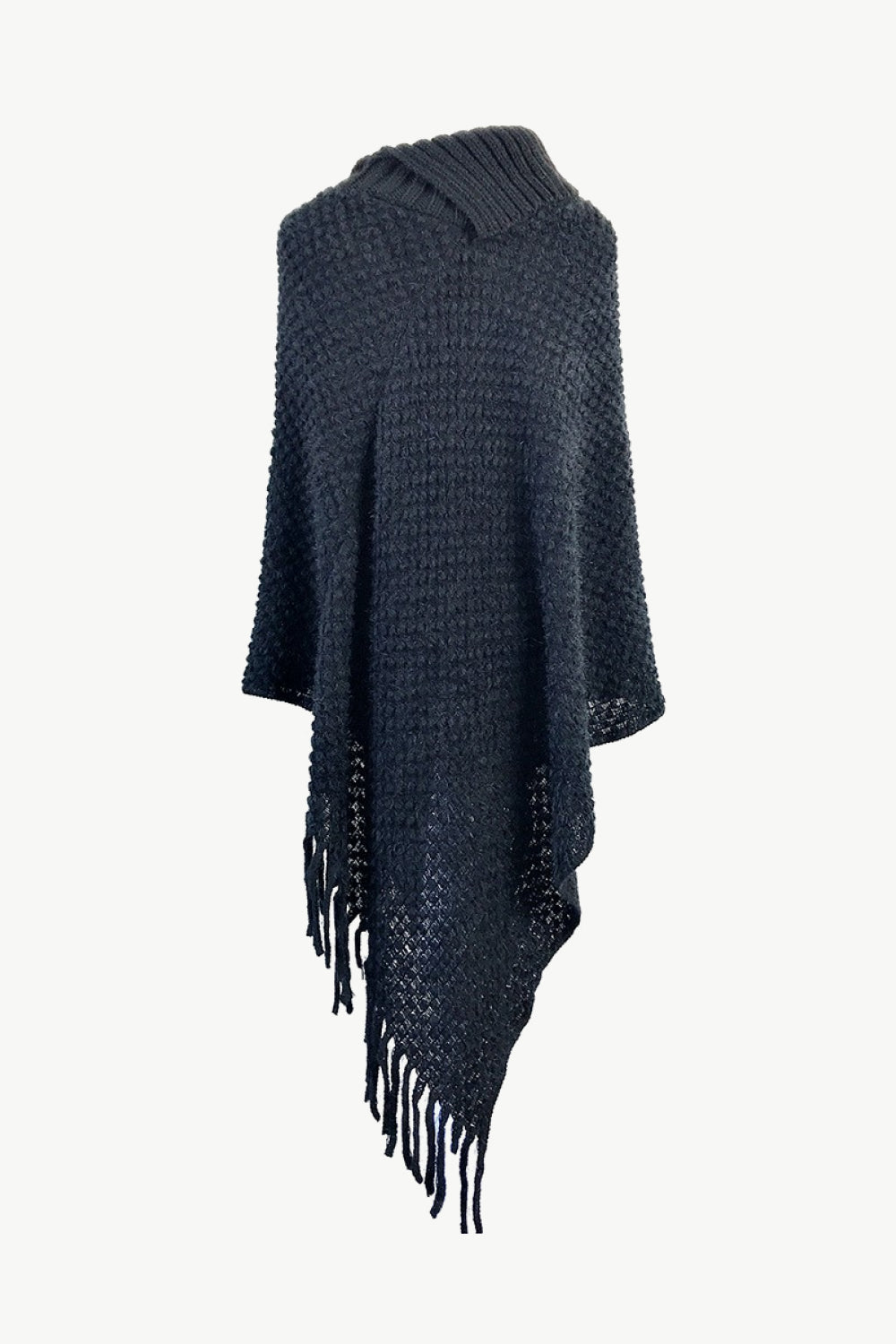 Decorative Button Fringe Hem Poncho
