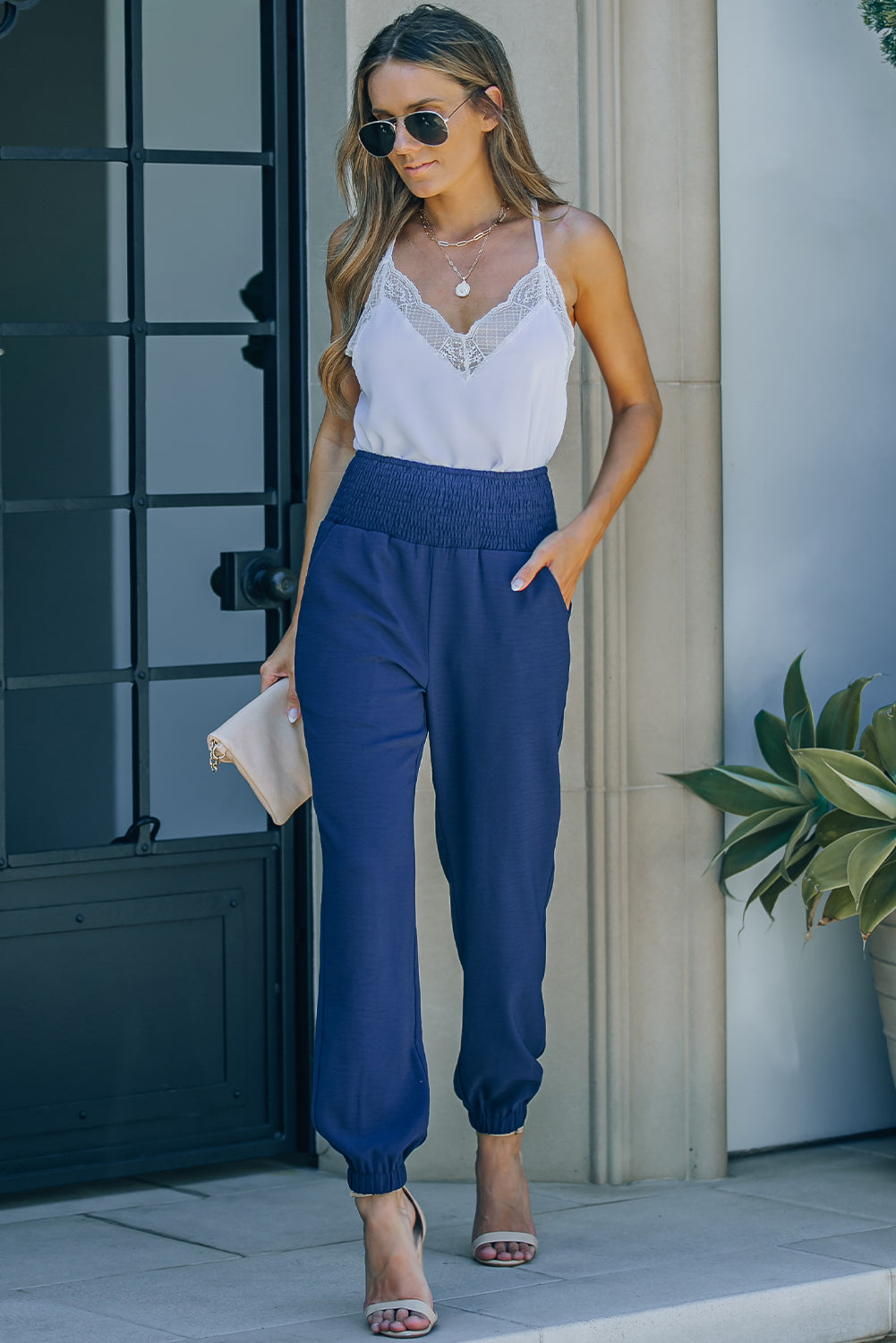 Jogginghose mit gesmokter Taille und Taschen