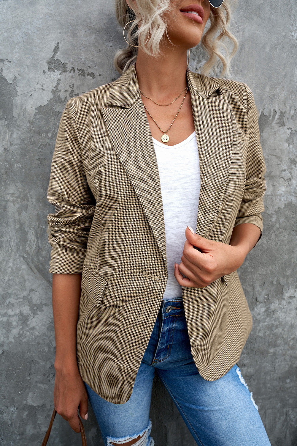 Blazer à carreaux avec col à revers et poignets boutonnés