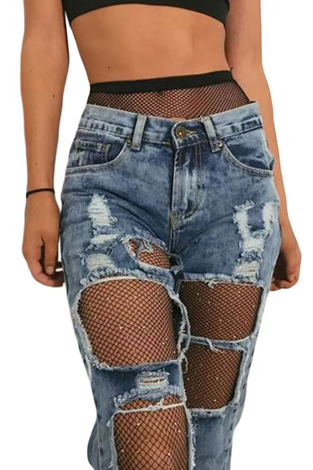 Bright White Rhinestone Fishnet Pantyhose