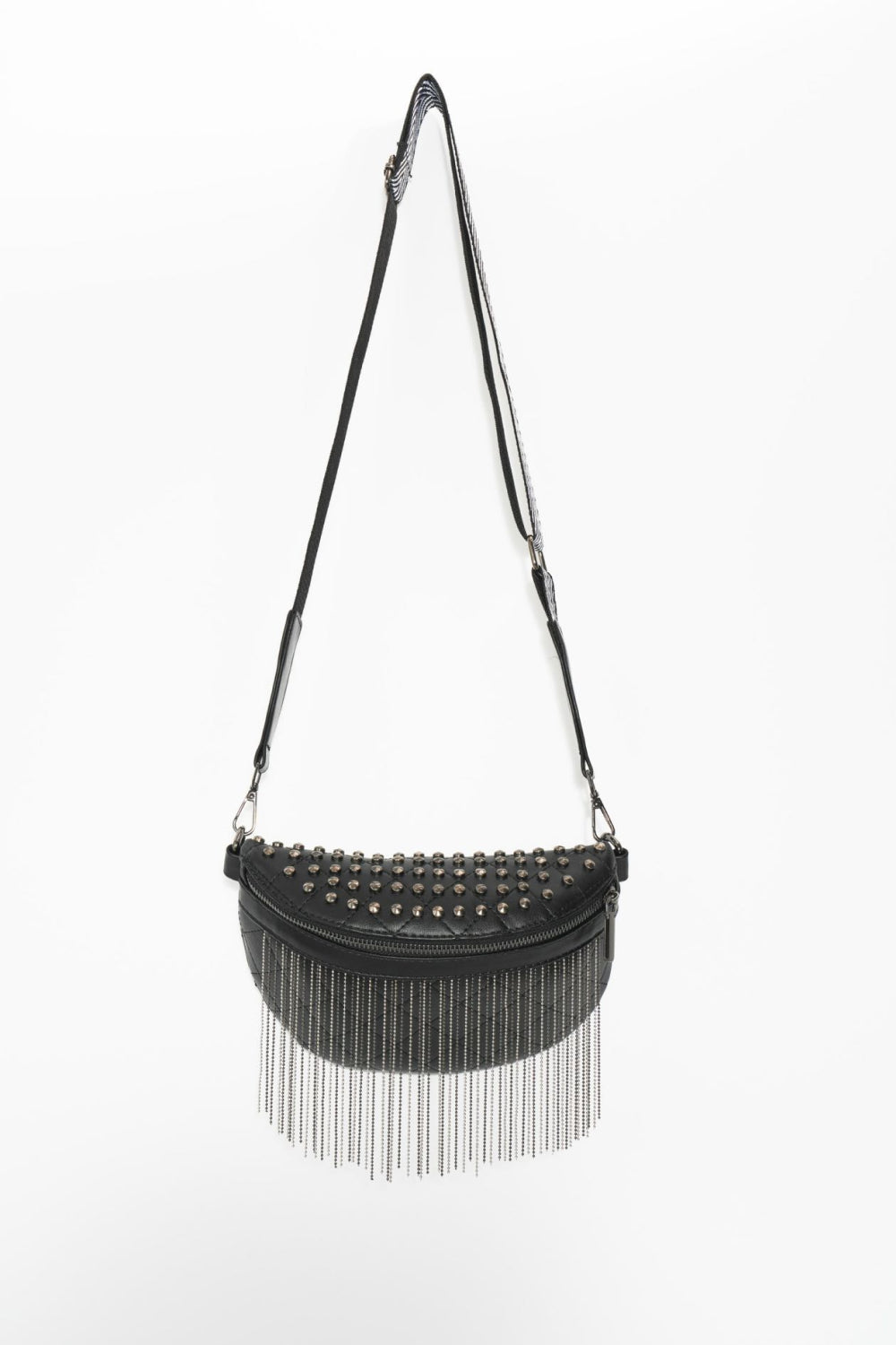 Schultertasche aus PU-Leder mit Nieten und Fransen