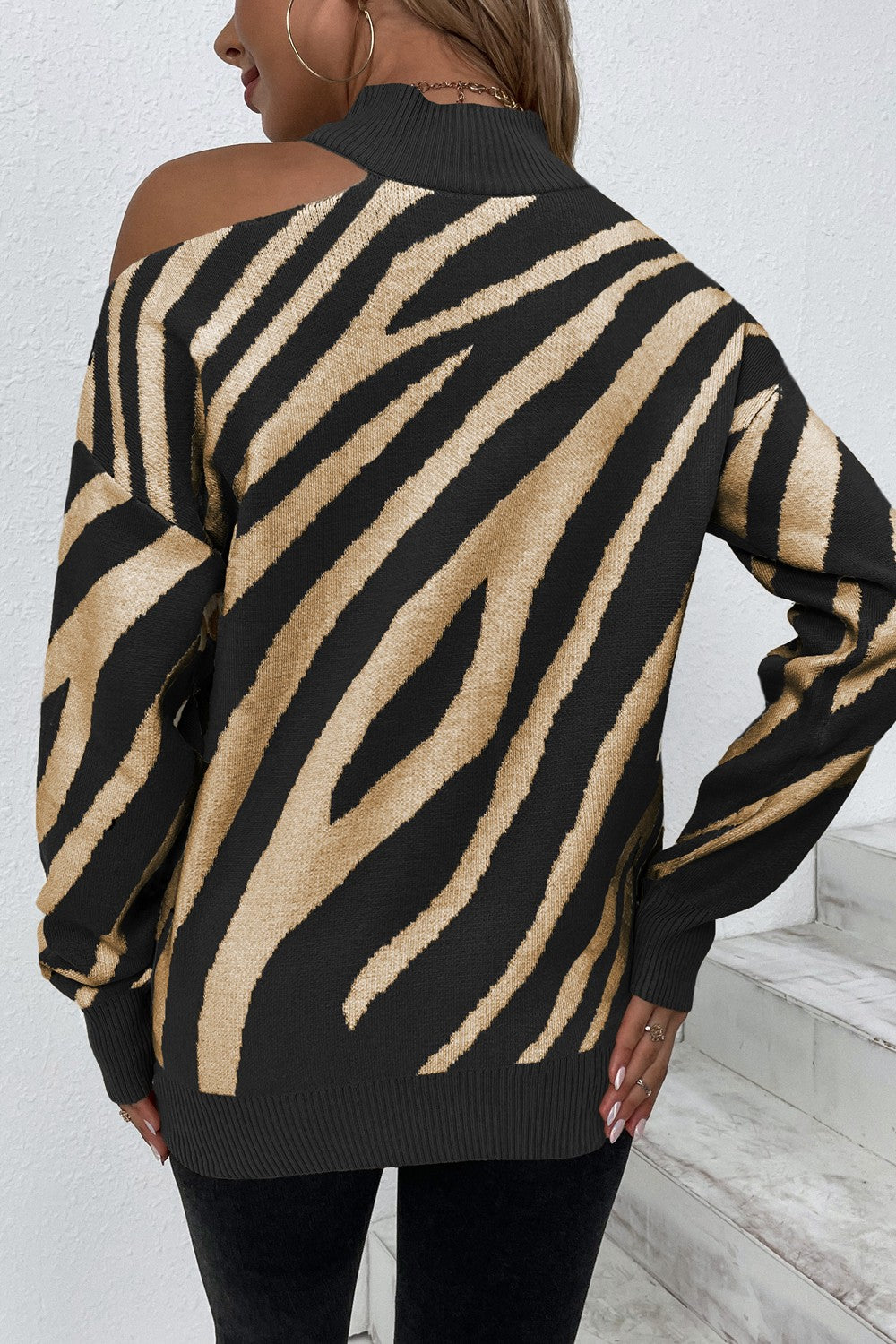 Animal Print Cold-Shoulder Sweater